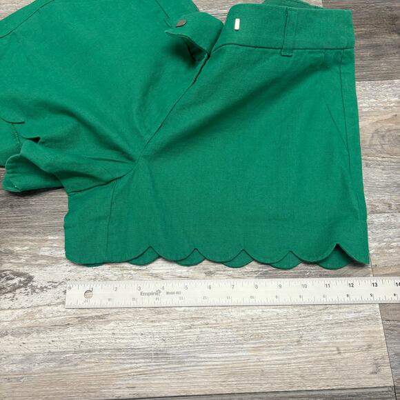 NWT J Crew Factory Green Womens 10 Scalloped Linen Blend Mid Rise Vacation Short - Picture 10 of 12